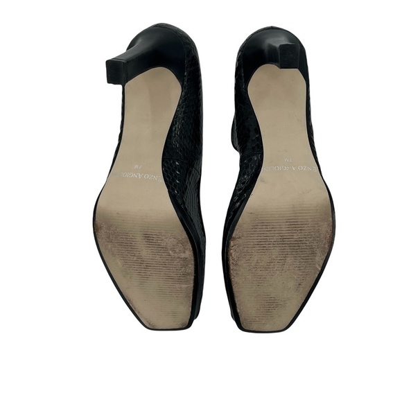 Enzo Angiolino Black Patent Snake Skin Peep Square Toe Heels Size 7 Women’s - Picture 9 of 12